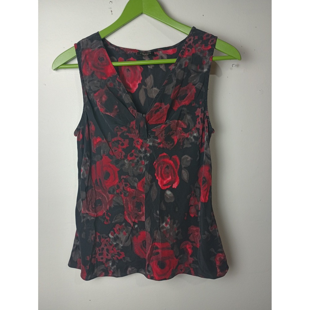 Talbots Vintage Y2K 100% Silk Goth Floral Rose Sleeveless Blouse Red Black M P
